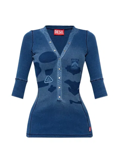 Diesel Henley Top With Shadow-patch Effects In Blue