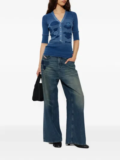 Diesel Henley Top With Shadow-patch Effects In Blue