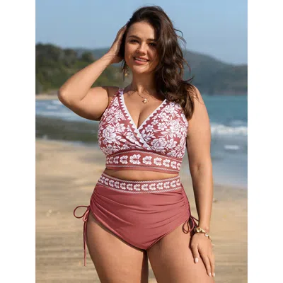 Bloomchic Adjustable Side Drawstring Printed Bikini Bottoms In Brown