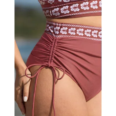 Bloomchic Adjustable Side Drawstring Printed Bikini Bottoms In Brown