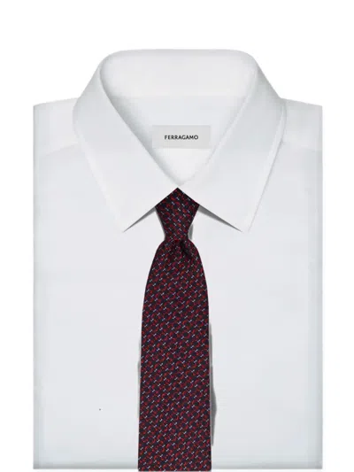 Ferragamo Gancini Silk Jacquard Tie In Multi