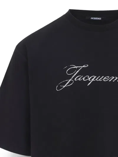 Jacquemus Relaxed Fit Black T-shirt With Cursive Script Logo In Black