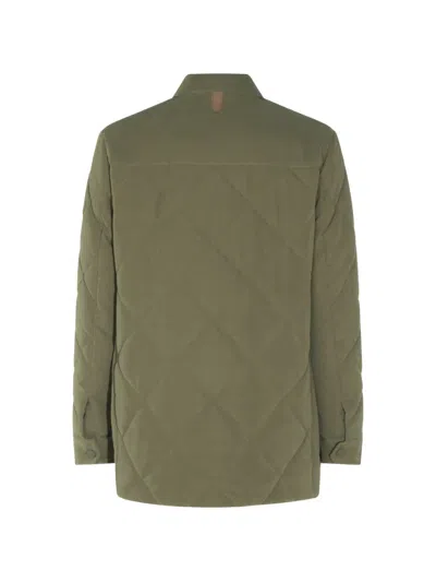 Canali Quilted Button-front Coat In Green
