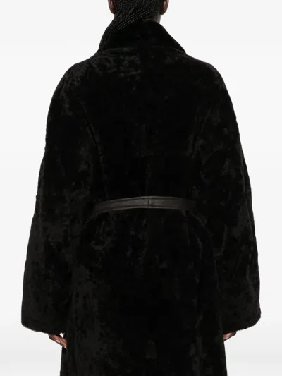 Blancha Belted Shearling Coat In Black