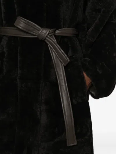 Blancha Belted Shearling Coat In Black