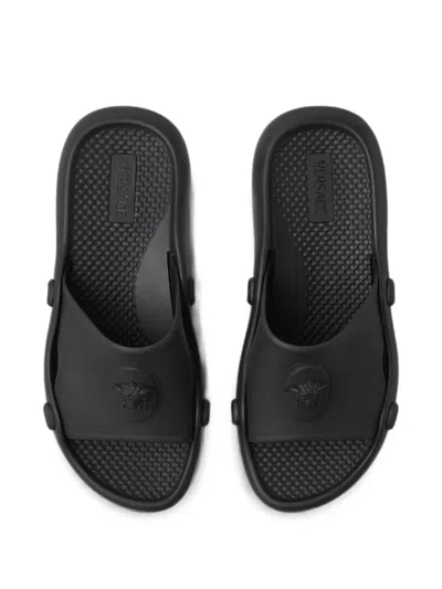 Versace Nettuno Medusa Head Open-toe Sliders In Black