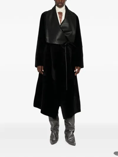 Blancha Shearling Coat With Leather Inserts In Black
