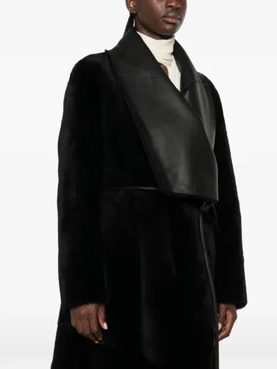 Blancha Shearling Coat With Leather Inserts In Black