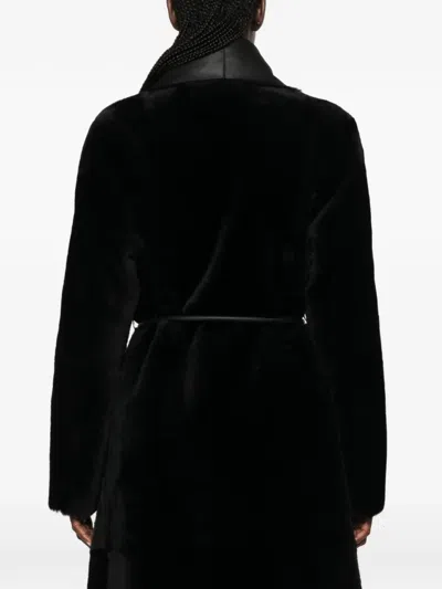 Blancha Shearling Coat With Leather Inserts In Black