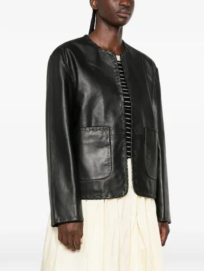 Rohe Whipstitch-trim Collarless Jacket In Black