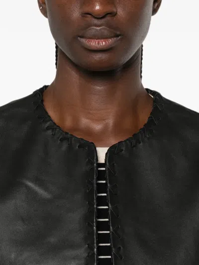 Rohe Whipstitch-trim Collarless Jacket In Black