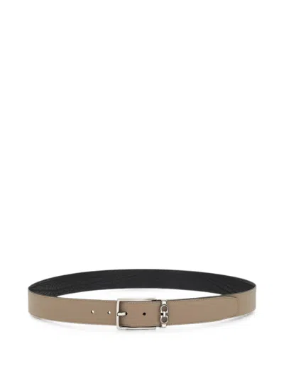 Ferragamo Reversible And Adjustable Belt With Rectangular Buckle In Brown