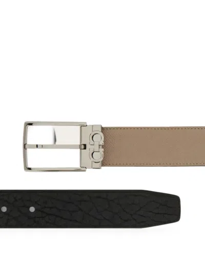 Ferragamo Reversible And Adjustable Belt With Rectangular Buckle In Brown