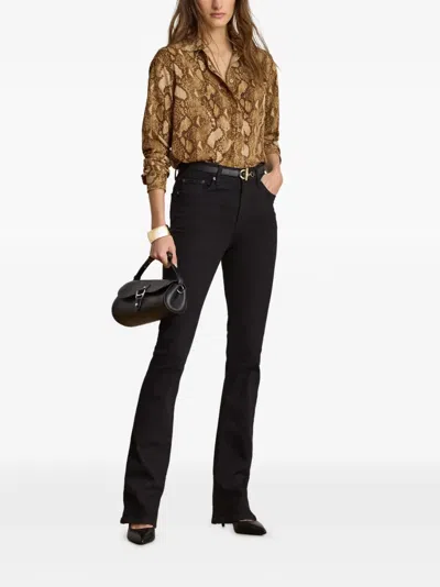 Ralph Lauren Python-print Georgette Shirt In Gold