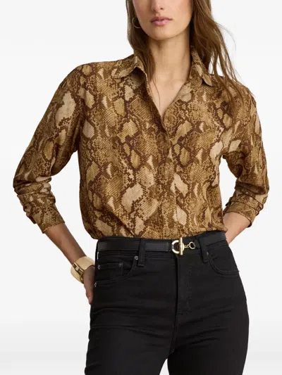Ralph Lauren Python-print Georgette Shirt In Gold
