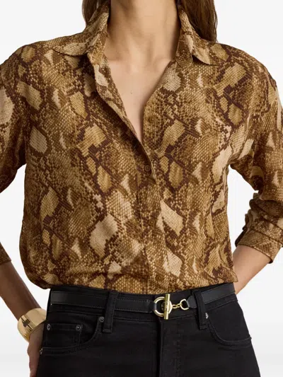 Ralph Lauren Python-print Georgette Shirt In Gold