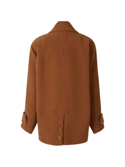 Chloé Herringbone Double-breasted Coat In Brown