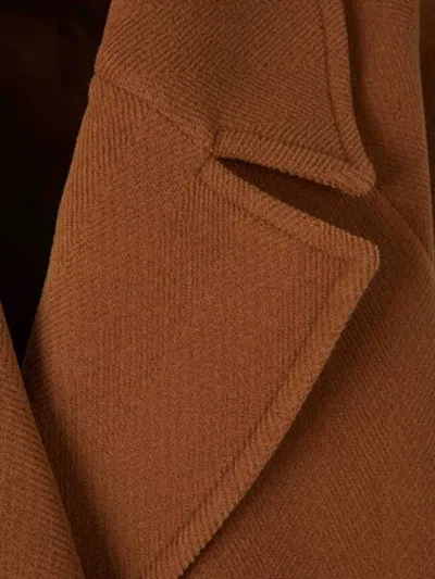 Chloé Herringbone Double-breasted Coat In Brown