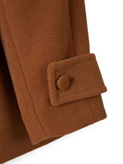 Chloé Herringbone Double-breasted Coat In Brown