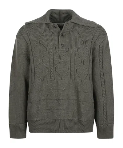 Namacheko Cable-knit Polo-collar Pullover In Gray
