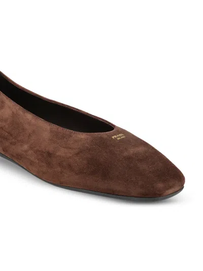 Prada Flat Sole Pointed Toe Leather Loafers In Brown
