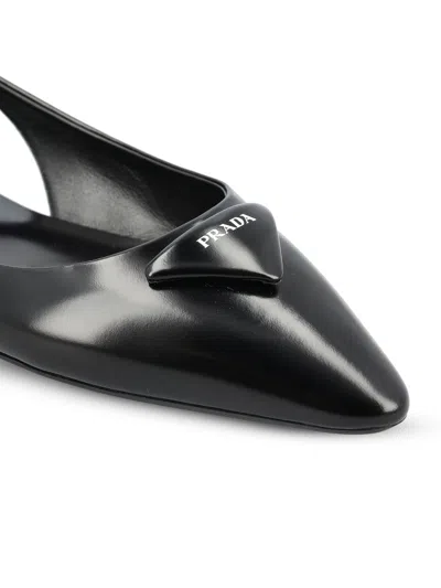 Prada Slingback Flat Sandals In Black