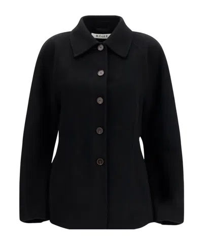 Rohe Double-faced Wool Sculptural Sleeve Jacket With Cinched Waist And Four-button Closure In Black