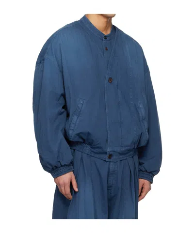 Hed Mayner Blue Herringbone Denim Bomber Jacket In Blue