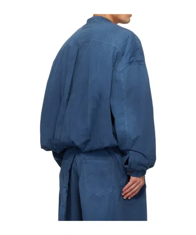 Hed Mayner Blue Herringbone Denim Bomber Jacket In Blue
