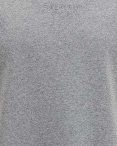 Balmain Embroidered Logo-patch T-shirt In Gray