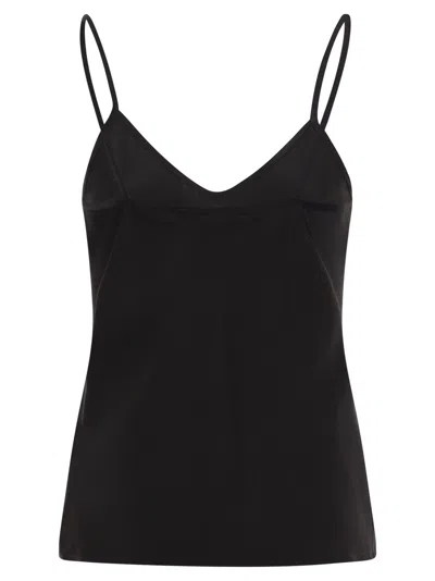 Max Mara Navy Blue Silk Unghia Washed Silk Tank Top In Black