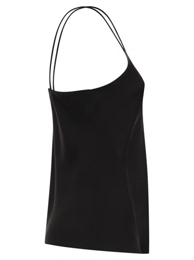 Max Mara Navy Blue Silk Unghia Washed Silk Tank Top In Black