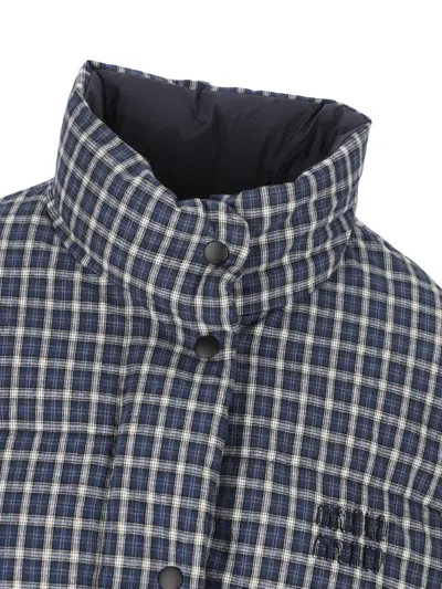 Miu Miu Jacket High Collar Checked Pattern Pockets Quilted In Multi