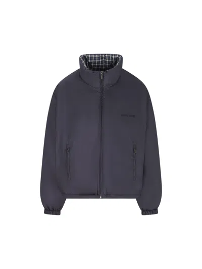 Miu Miu Jacket High Collar Checked Pattern Pockets Quilted In Multi
