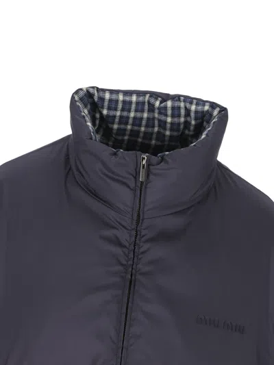 Miu Miu Jacket High Collar Checked Pattern Pockets Quilted In Multi