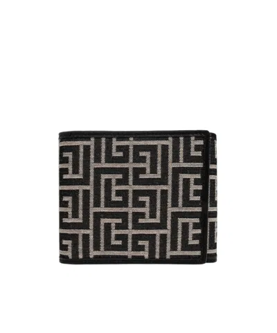 Balmain Monogram Canvas Wallet In Black