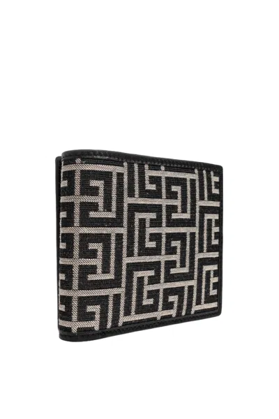 Balmain Monogram Canvas Wallet In Black