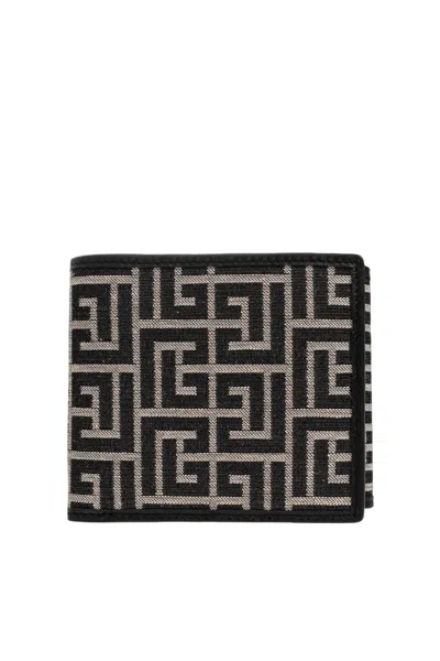 Balmain Monogram Canvas Wallet In Black