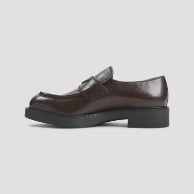 Prada Chocolate Brushed Leather Loafers In Brown