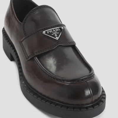 Prada Chocolate Brushed Leather Loafers In Brown
