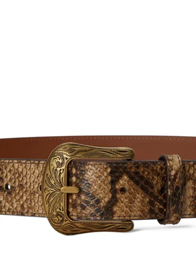 Ralph Lauren Python Embossed Leather Belt In Brown