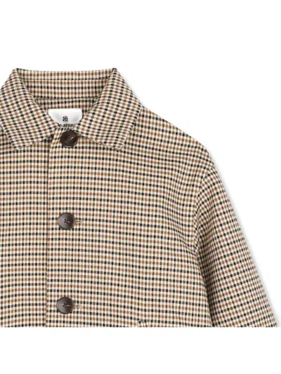 Kids Around Gingham-check Front-button Coat In Neutral
