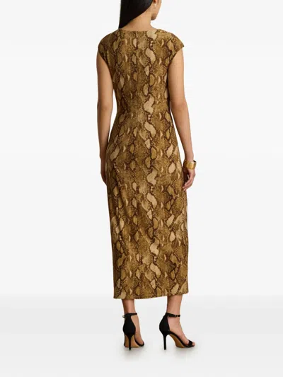 Ralph Lauren Python-print Jersey Cap-sleeve Midi Dress In Brown