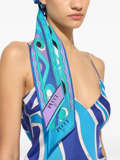 Pucci Labirinto-print Silk Triangle Scarf In Brown