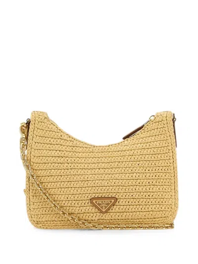Prada Mini Re-edition 2005 Raffia Shoulder Bag In Pattern