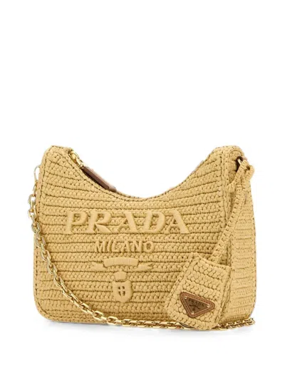 Prada Mini Re-edition 2005 Raffia Shoulder Bag In Pattern