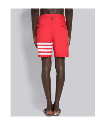 Thom Browne Button Front Board Short W/ Adjustable Elastic Back  4bar In Swim Tech In Red