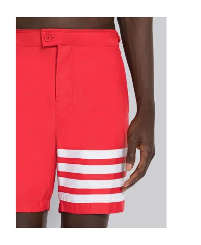 Thom Browne Button Front Board Short W/ Adjustable Elastic Back  4bar In Swim Tech In Red