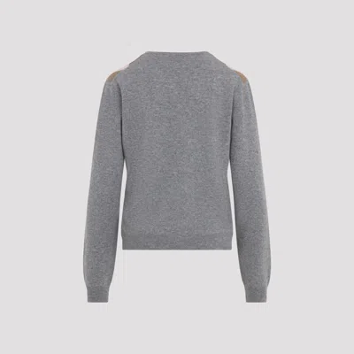Prada Argyle-pattern V-neck Cashmere Sweater In Gray