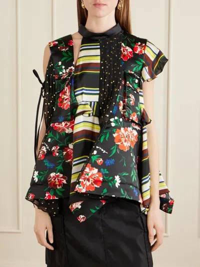 Sacai Pattern Mix Printed Ruffled Blouse In Multi